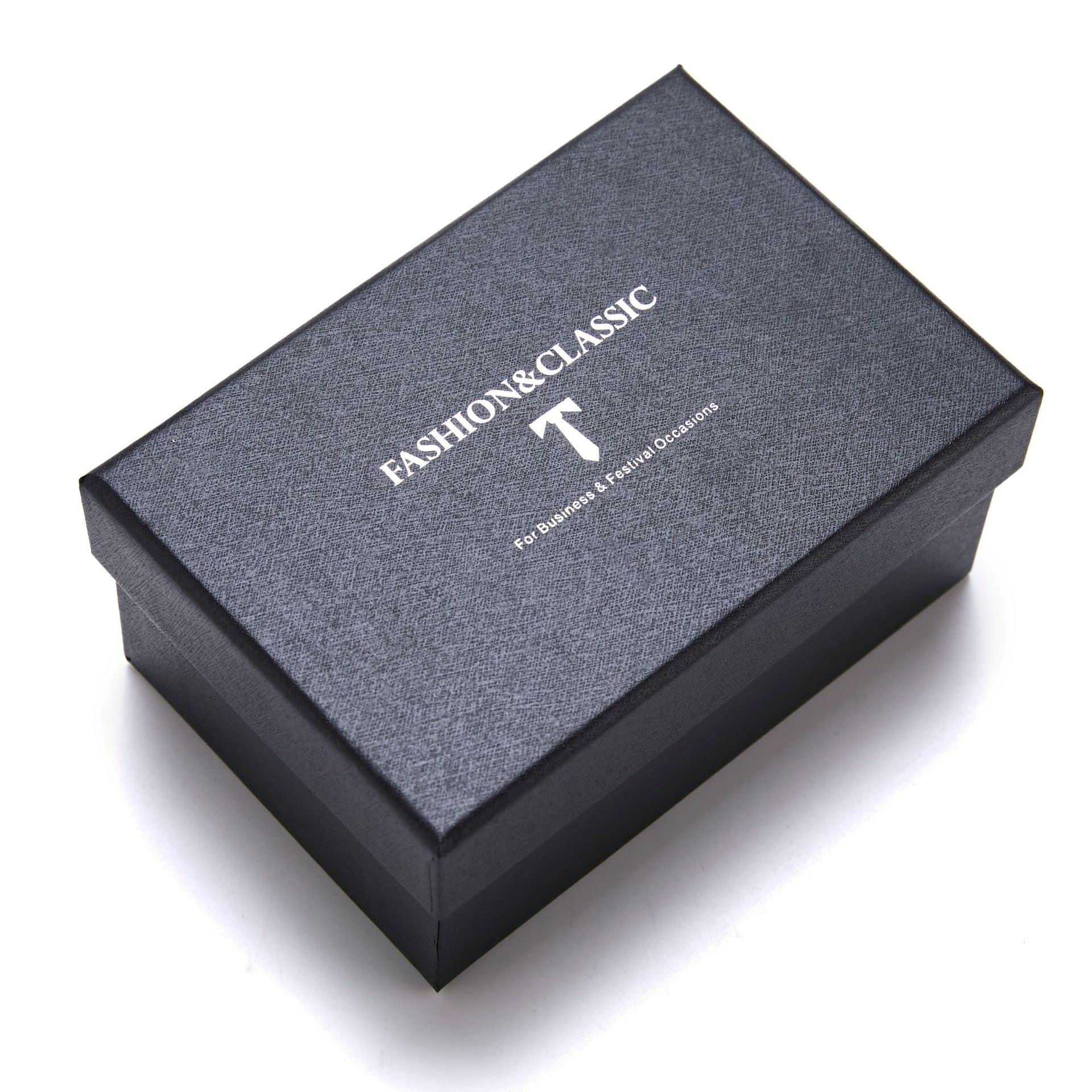 MOGU Mens Stripe Tie Set Classic Formal Necktie Pocket Square Cufflinks Tie Clip with Gift Box - Image 4